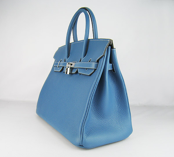 High Quality Fake Hermes 35CM Embossed Veins Leather Bag Bule 6089 - Click Image to Close